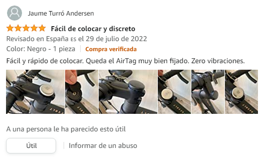Opinión de usuario de Amazon sobre  Airtag para bicicleta número 1